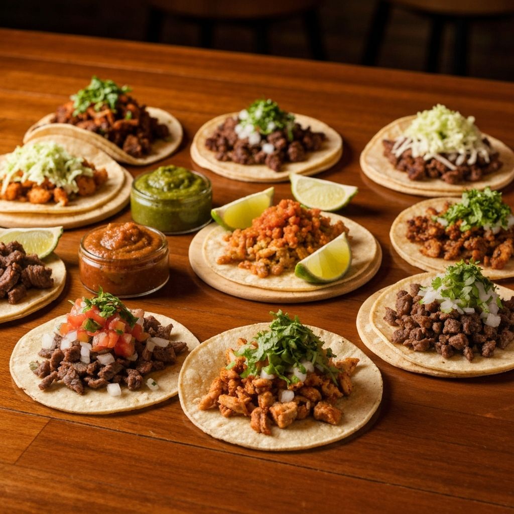 Mesa con tacos variados de Tacos El Primo